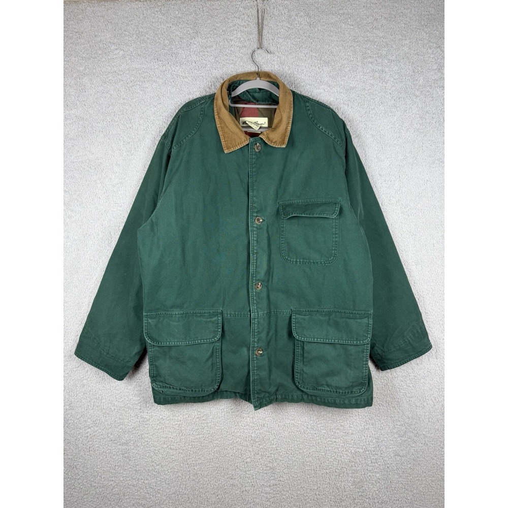 VINTAGE Eddie Bauer Jacket Mens Size M Green Goose Down Corduroy Collar Chore